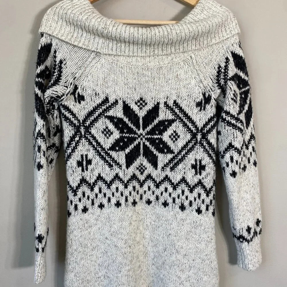 Abercrombie & Fitch Cowl Neck Fair Isle Knit Sweater Dress Womens Small Gray Y2K - Picture 9 of 13